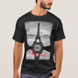 Black White Eiffel Tower Paris Love City Travel T-shirt