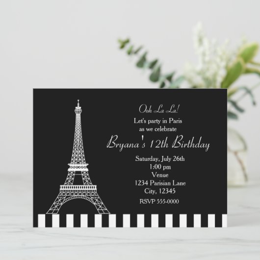 Black White Eiffeltoren Paris Uitnodiging voor een (Staand voorkant)