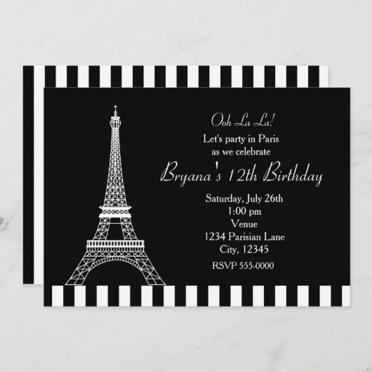 Black White Eiffeltoren Paris Uitnodiging voor een (Voorkant / Achterkant)