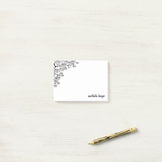 Black White Elegant Botanical Pine Branch Post-it® Notes (Op bureau)