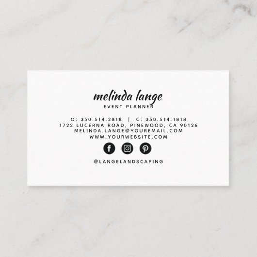 Black White Elegant Botanical Pine Branch Visitekaartje (Achterkant)