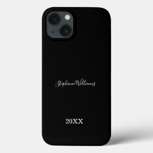 Black White Elegant Custom Name Year Gift Favor iPhone 13 Hoesje