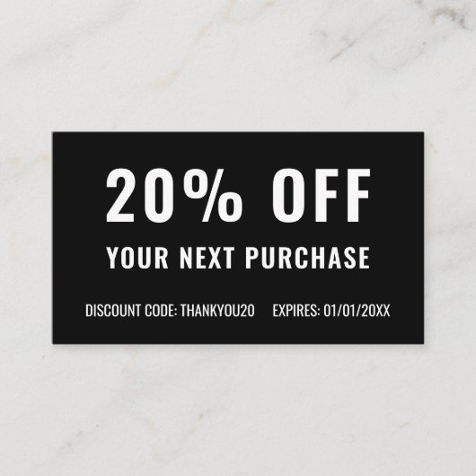 Black White — elegant eenvoudige zakelijke proeve Kortingskaartje (Voorkant)