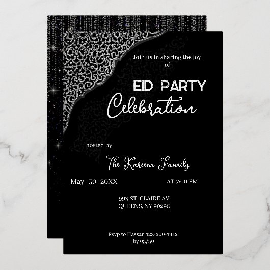  Black & white elegant  Eid Party Invitation  (Recto/Verso)