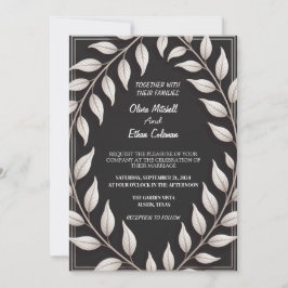 Black & White Elegant Flower Wedding Invitation Kaart