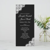 Black White Elegant Lace Vertical Wedding Programm Programma (Staand voorkant)
