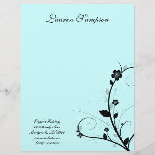 Black White Elegant Letterhead Floral Wall Blue 2 Persoonlijk Briefhoofd