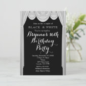 Black & White Elegant Rideaux Invitations de fête (Debout devant)