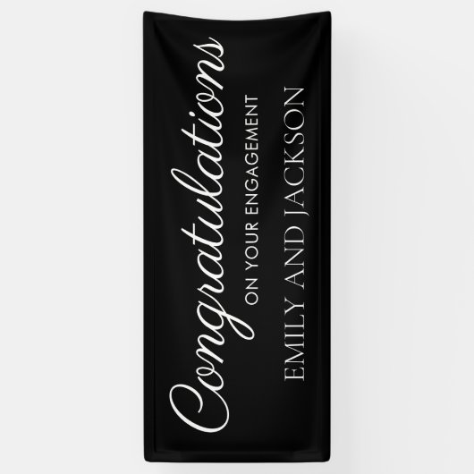 Black White Elegant Script Verloving Spandoek (Verticaal)