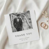 Black & White Elegant Typography Wedding Photo Bedankkaart