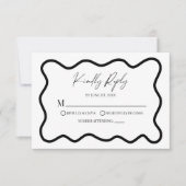 Black White Elegant Wavy Border Wedding RSVP Card (Devant)