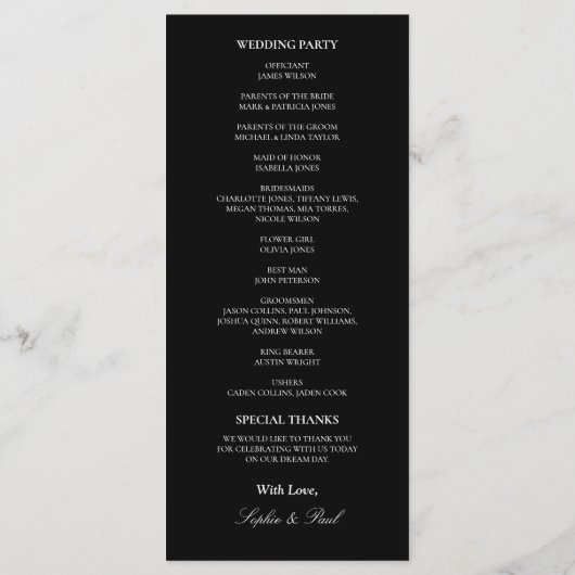 Black White Elegant Wedding Programme (Dos)