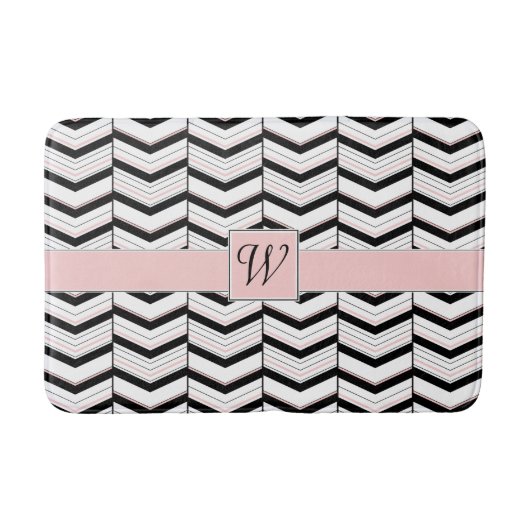 Black White en Blush Chevron Bath Mat (Voorkant)