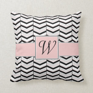 Black White en Blush Chevron Pillow Kussen