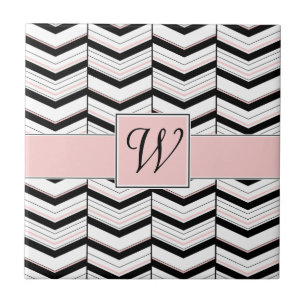 Black White en Blush Chevron Tile Tegeltje