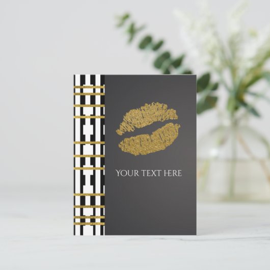Black White en Faux Gold Shimmer Lips Event Briefkaart (Staand voorkant)
