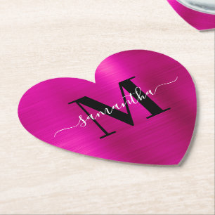 Black White en Faux Hot Pink Folie Heart Kartonnen Onderzetters