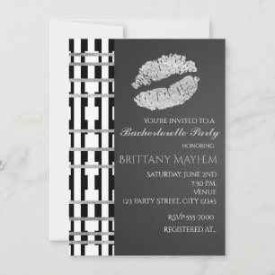 Black White en Faux Silver Beauty Lips Kiss Party Kaart