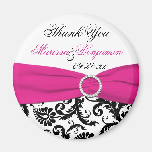Black, White en Fuchsia Wedding Favor Magnet Magneet (Voorkant)