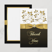 Black, White en Gold Floral Bedankkaart (Voorkant / Achterkant)