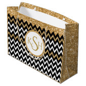 Black White en Gold Glitter Chevron Pattern Large Cadeautasje (Achterkant Gekanteld)