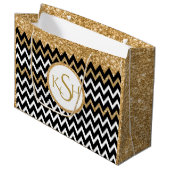 Black White en Gold Glitter Chevron Pattern Large Cadeautasje (Voorkant Gekanteld)
