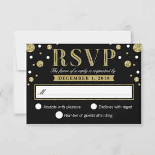 Black White en Gold Glitter Confetti RSVP-kaart RSVP Kaartje
