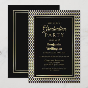 Black White en Gold Graduation Party Kaart