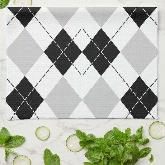 Black White en Grey Argyle Theedoek (Gevouwen)