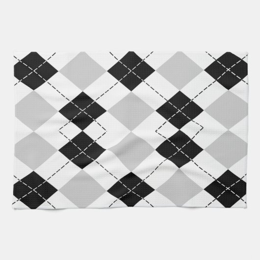 Black White en Grey Argyle Theedoek (Horizontaal)