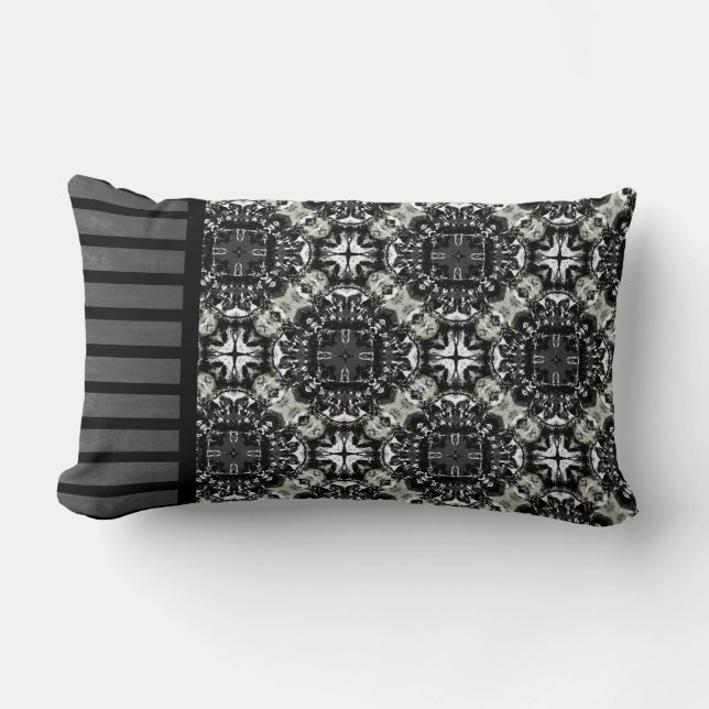 Black, White en Grey Ruffled Mandalas Pattern Kussen (Voorkant)