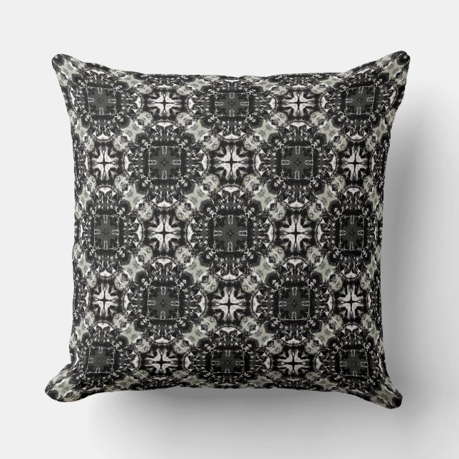 Black, White en Grey Ruffled Mandalas Pattern Kussen (Voorkant)
