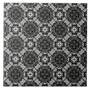 Black, White en Grey Ruffled Mandalas Pattern Tegeltje