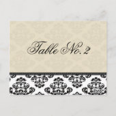Black White en Ivory Damask Wedding Table Number Briefkaart (Achterkant)