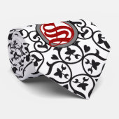 Black White en Red Heart Damask Stropdas (Opgerold)