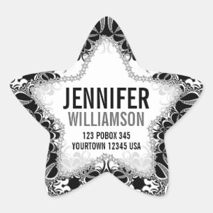 Black White en Silver Custom Name Star-Stickers Ster Sticker
