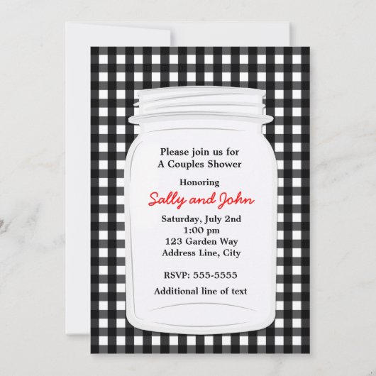 Black White En vichy Mason Jar Pays Invitation (Devant)