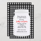 Black White En vichy Mason Jar Pays Invitation (Devant / Derrière)