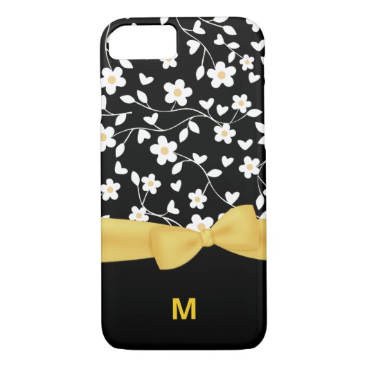 Black White en Yellow Flowers monogramed Case-Mate iPhone Case (Achterkant)