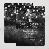 Black White Enchanted Forest Lights Sweet 16 Party Kaart (Voorkant / Achterkant)