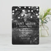Black White Enchanted Forest Lights Sweet 16 Party Kaart (Staand voorkant)