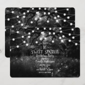 Black White Enchanted Forest Lights Sweet 16 Party Kaart (Voorkant / Achterkant)