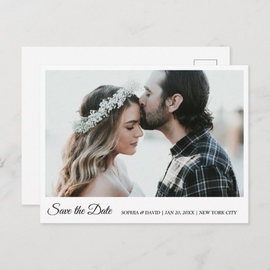 Black & White Enregistrer La Date Photo Carte Post (Devant / Derrière)