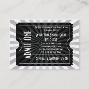 Black + White Event Ticket, Lg Visitekaartje Size