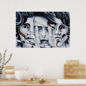 Black & White Faces Graffiti Street Art Afbeelding Poster (Keuken)