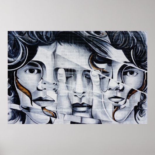 Black & White Faces Graffiti Street Art Afbeelding Poster (Voorkant)