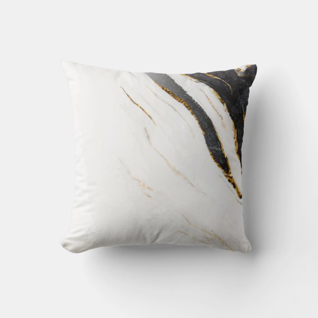 Black White Faux Gold Foil Marble Pattered Kussen (Voorkant)