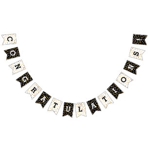 Black White Faux Gold Glitter-Stippen gefeliciteer Vlaggetjes