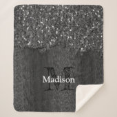 Black white faux sparkles rustic wood Monogram Sherpa Deken (Voorkant)
