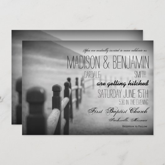 Black White Fence Post Rustic Wedding Invitations (Devant / Derrière)